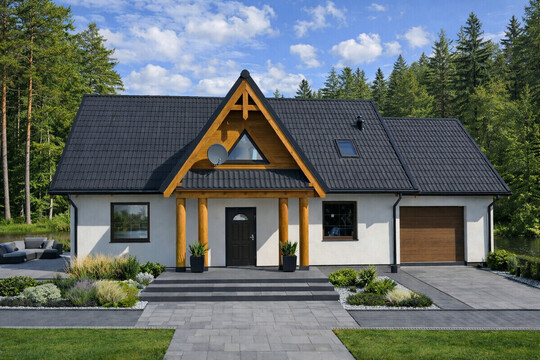 DOM DREWNIANY JEDNORODZINNY ECOHOUSE II- Z GARAŻEM 