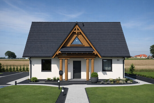 DOM DREWNIANY JEDNORODZINNY ECOHOUSE II-W TYNKU Jesteśmy 