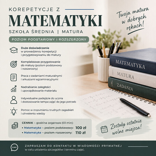 KOREPETYCJE MATEMATYKA - POZIOM PODSTAWOWY I ROZSZERZONY- 