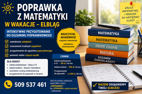 📚 Poprawka z matematyki w wakacje &ndash; Elbląg 