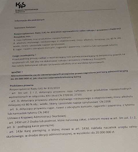 Celnicy: Tego nie kupuj i nie przewoź. W tle sankcje dla Rosji