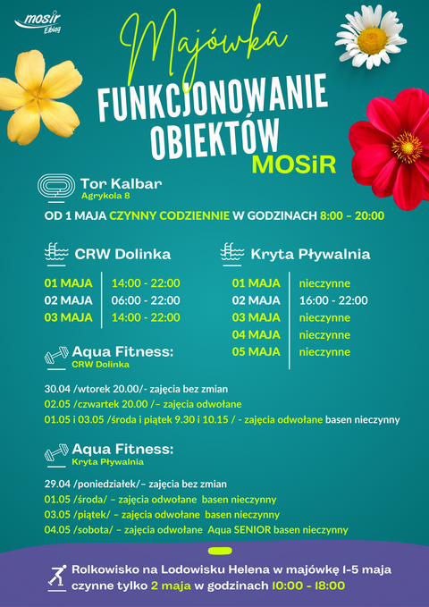 Funkcjonowanie obiektów MOSiR podczas majówki