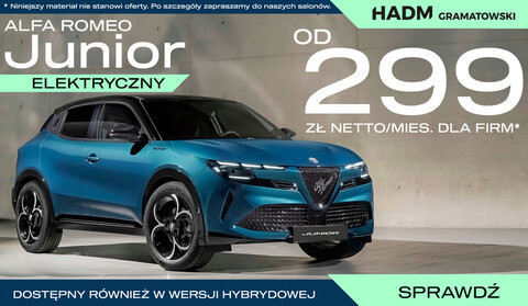 Nowa Alfa Romeo Junior od 299 zł netto/mies.* - elektryczna rewolucja dla firm z okazji 25-lecia HADM Gramatowski