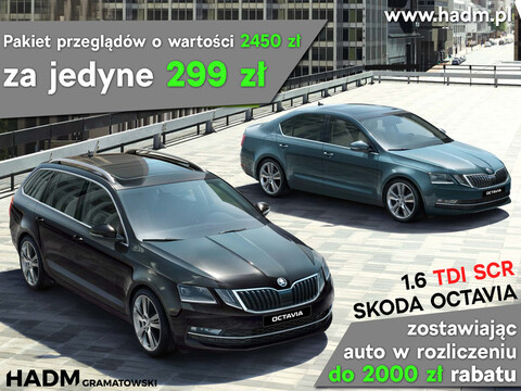 Nowa Skoda Octavia 1.6 TDI z upustem do 8 tys. zł już w sprzedaży w salonie HADM Gramatowski
