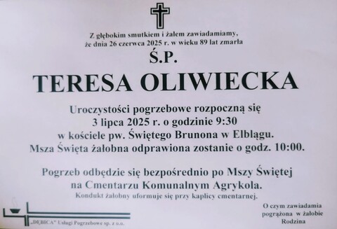 Zmarła Teresa Oliwiecka