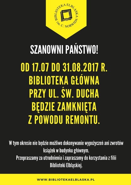 Biblioteka główna będzie nieczynna