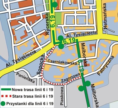 Częściowa zmiana trasy linii nr 6 i 19