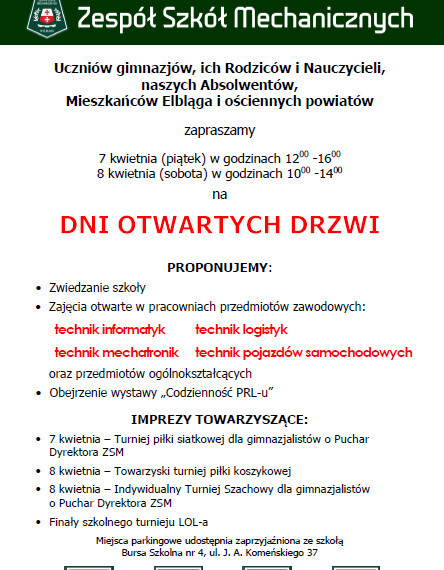 Drzwi Otwarte w Zespole Szkół Mechanicznych
