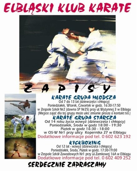 Elbląski Klub Karate zaprasza na treningi