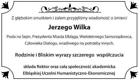 Kondolencje od rektora i społecznośći EUH-E