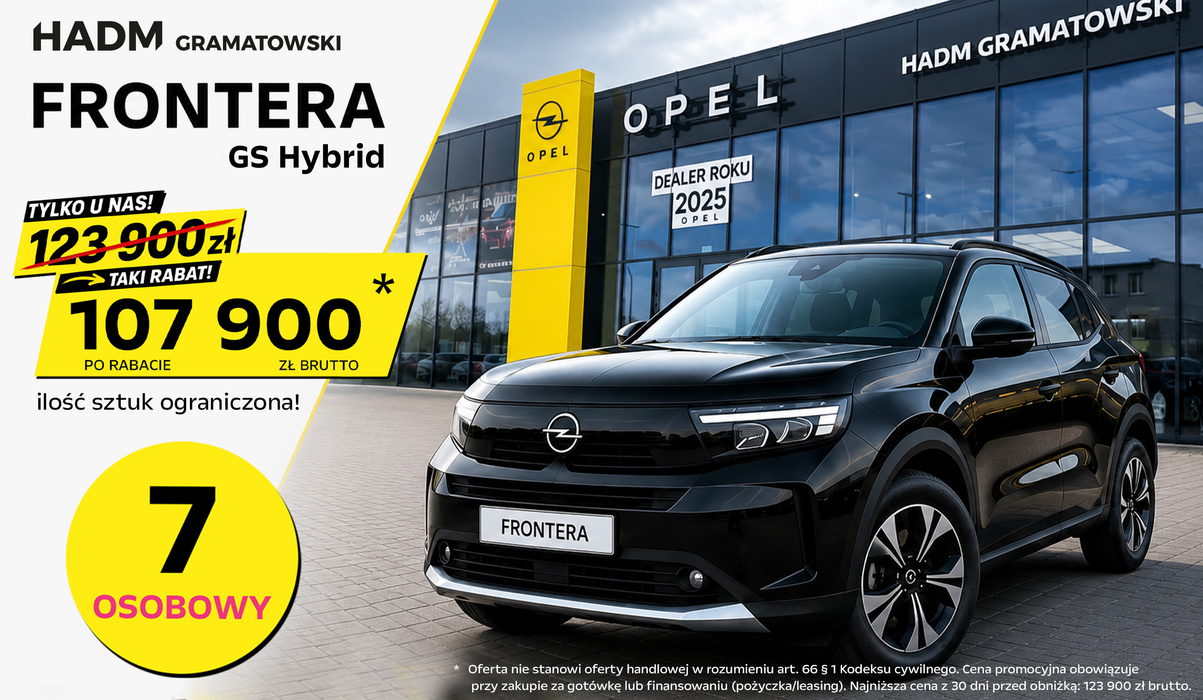 Opel Frontera w HADM Gramatowski – siedem miejsc, hybryda i spora obniżka ceny