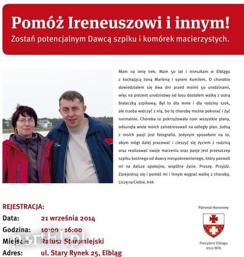 Pomóż Irkowi, pomóż innym - zostajesz dawcą, ratujesz życie