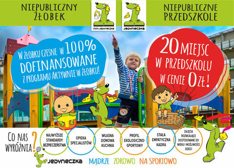 Projekt „Jedyneczka Rośnie!”, czyli 20 darmowych miejsc przedszkolnych w Niepublicznym Przedszkolu Ekologiczno-Sportowym Jedyneczka w Elblągu!