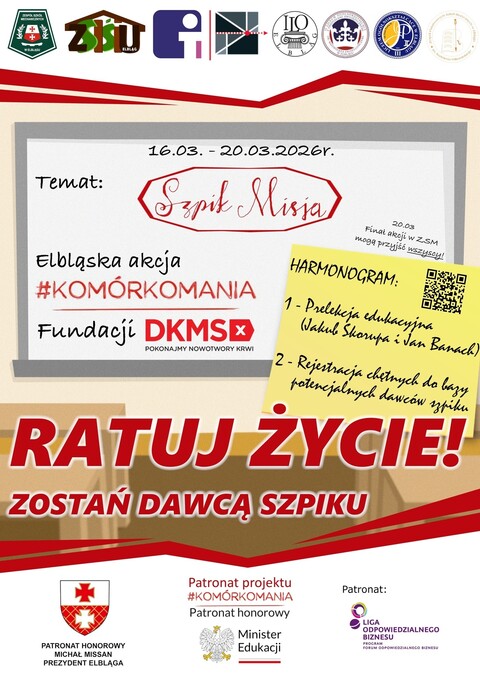 „Szpik Misja” – miejska akcja rejestracji potencjalnych dawców szpiku w elbląskich szkołach