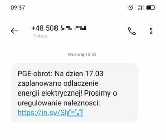 Uwaga na fałszywe smsy o nieopłaconym rachunku za prąd 