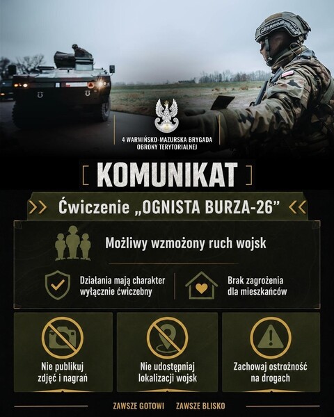 Wzmożony ruch wojsk w związku z ćwiczeniami