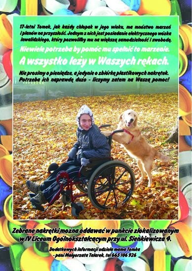 Zbiórka nakrętek na wózek dla Tomka