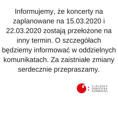 Zmiany w programie koncertów Elbląskiej Orkiestry Kameralnej