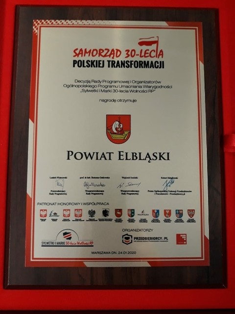 Powiat Elbląski Samorządem 30-lecia Polskiej Transformacji