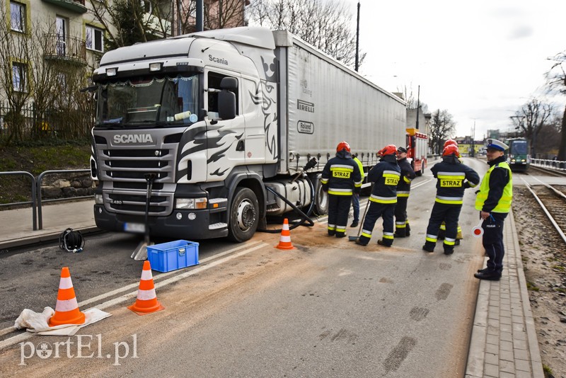 Kolizja toyoty z tirem, utrudnienia na ul. Browarnej
