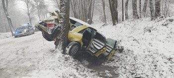 >Trudne warunki na drodze. Audi uderzyło w drzewo